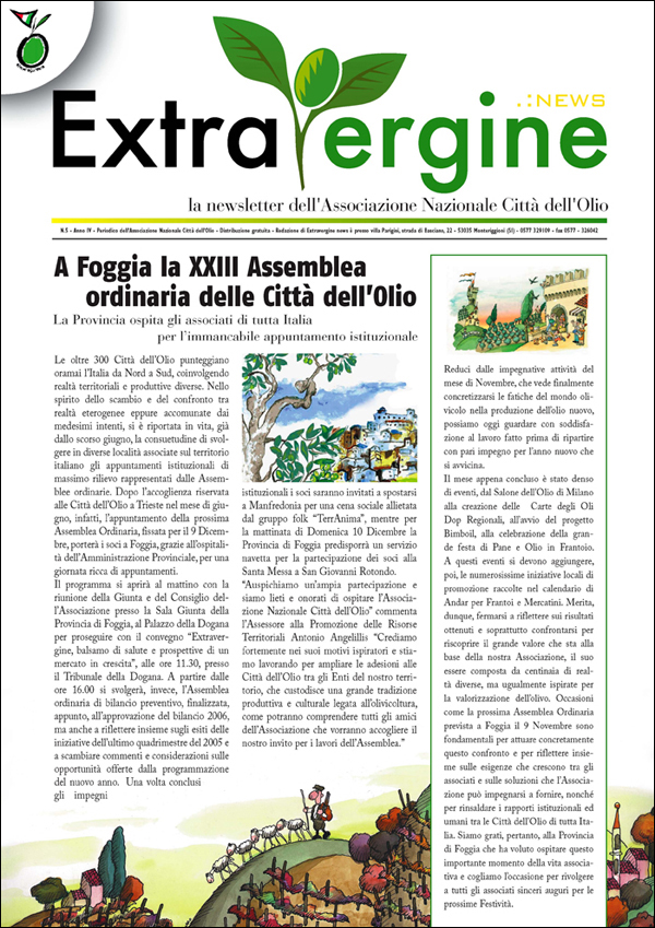Newsletter | Extravergine | Associazione Nazionale Città dell'Olio | Siena | 2005